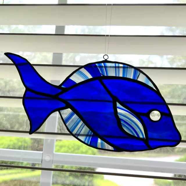 Stained Glass Fish Suncatcher Handmade Hanging Studio Art Ocean Beach Sea Gift