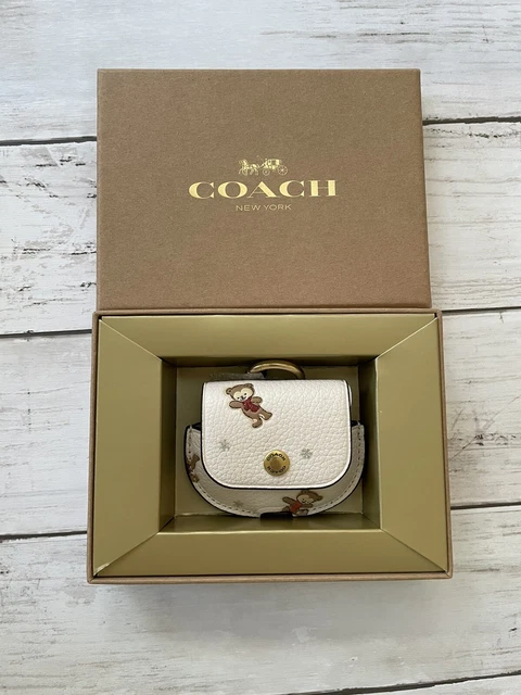 🎁Coach AirPod/AirPods Pro 2nd Gen Earbud Leather Case Bag Teddy Bear Chalk