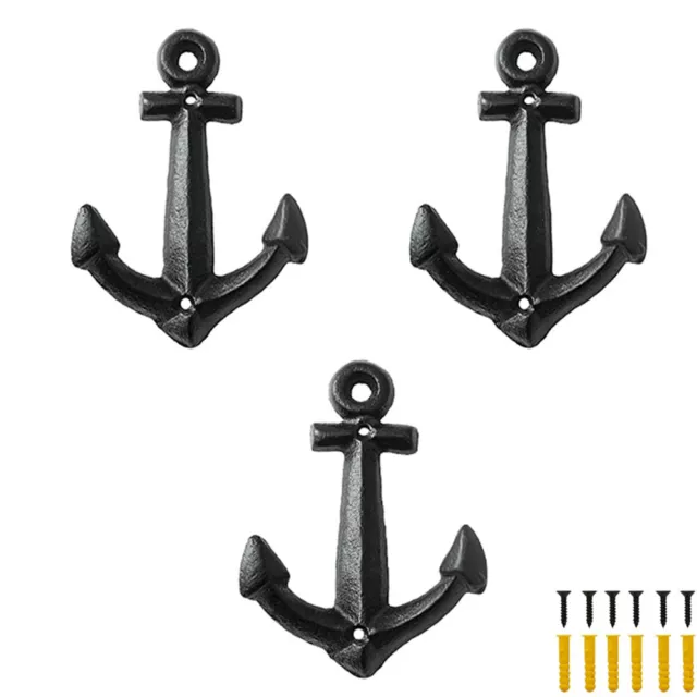 3 Pcs Anchor Shape Hooks Vintage Hook Cast Iron Wall Wood Mounted Coat Hat Hooks