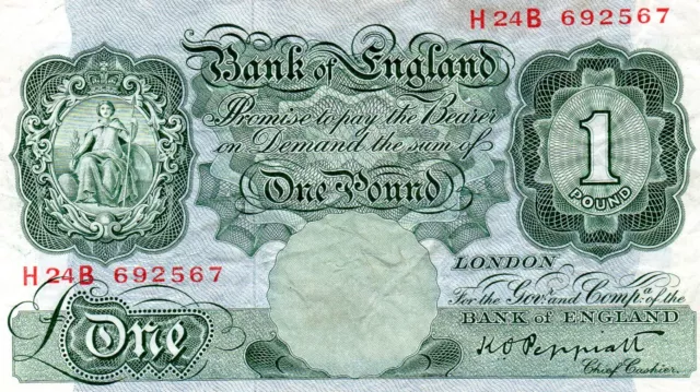 1934 BANK OF ENGLAND B238  PEPPIATT  ONE POUND BANKNOTE  H 24 B692567  gVF