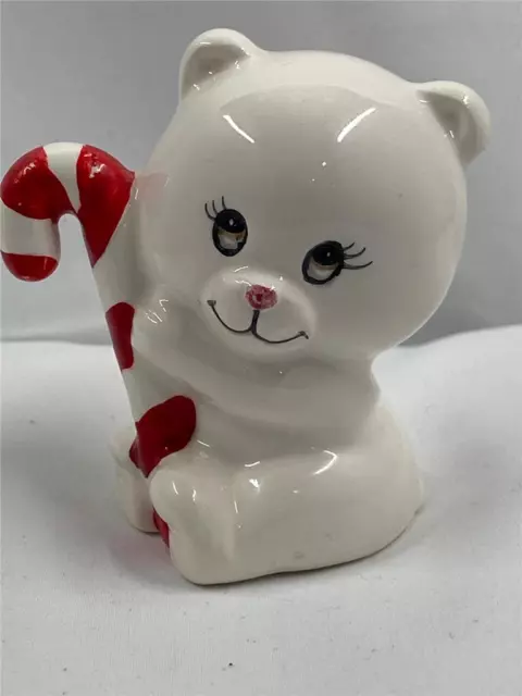 Vintage Ceramic Russ Berrie Candy Cane Christmas Bear Figurine Made Korea