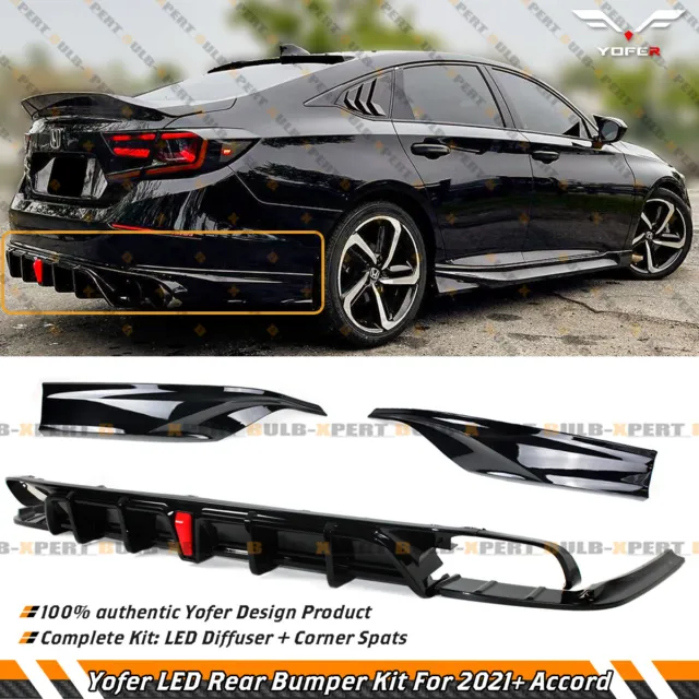 For 2018-2022 Accord Yofer V2 Led Rear Diffuser+ Gloss Black Corner Apron Spat