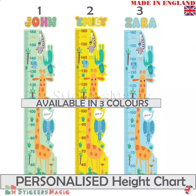 Personalised Height Chart Wall Sticker Safari Animal Girl Boy Kids Growth Ruler