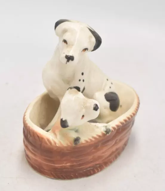 Vintage Dalmatian Dog Mum and Puppy in a Basket Figurine Statue Ornament