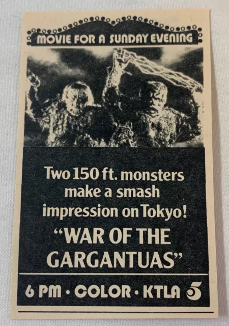 1974 small KTLA tv ad~ horror movie WAR OF THE GARGANTUAS