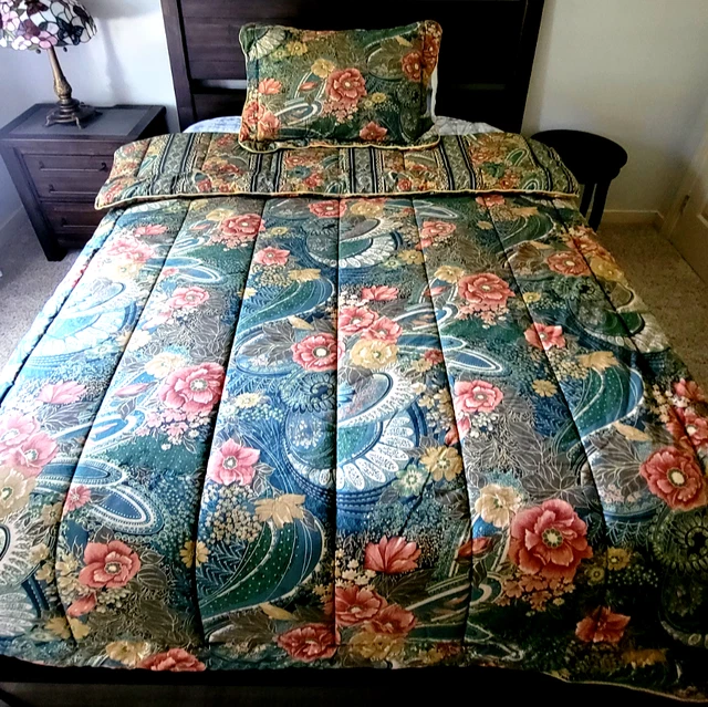 VINTAGE CROSCILL EMERALD Green Floral Art Nouveau Twin Size Comforter 1
