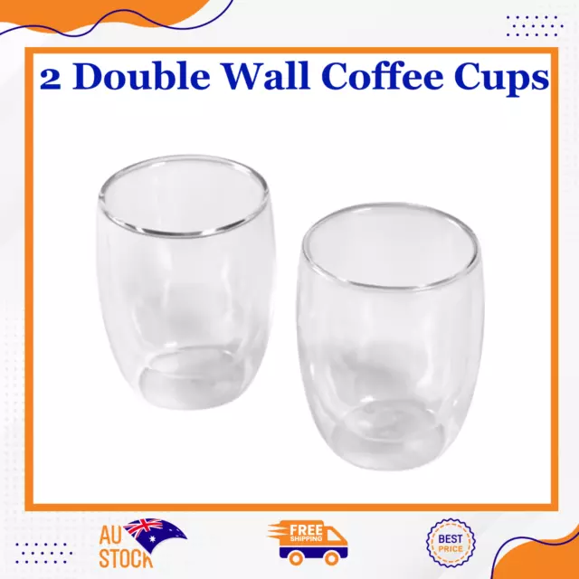 2x 330 ml Double Wall Coffee Glasses Cups Juice Whiskey Latte Wine Drinking Mugs