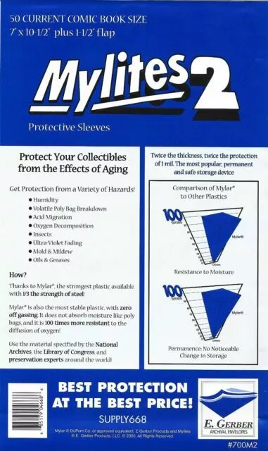 Mylites2 50 Pack - 2 Mil Current 7" X 10-1/2" Plus 1-1/2" Flap