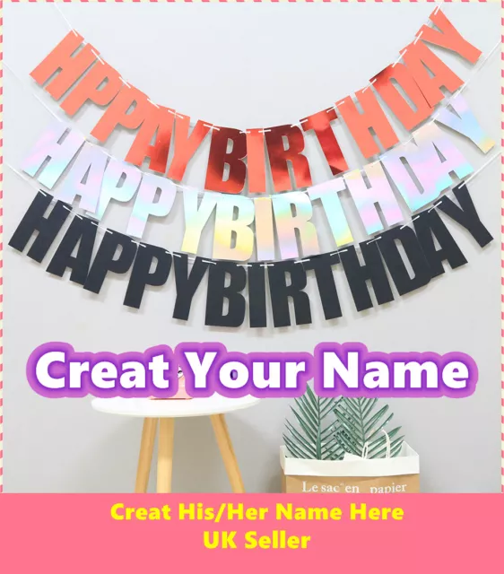 UK Personalised Name Hanging Letter Happy Birthday Bunting Banner Decoration