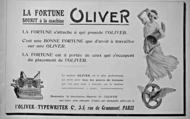 Publicité De Presse 1909 La Fortune Sourit A La Machine Oliver Typewriter