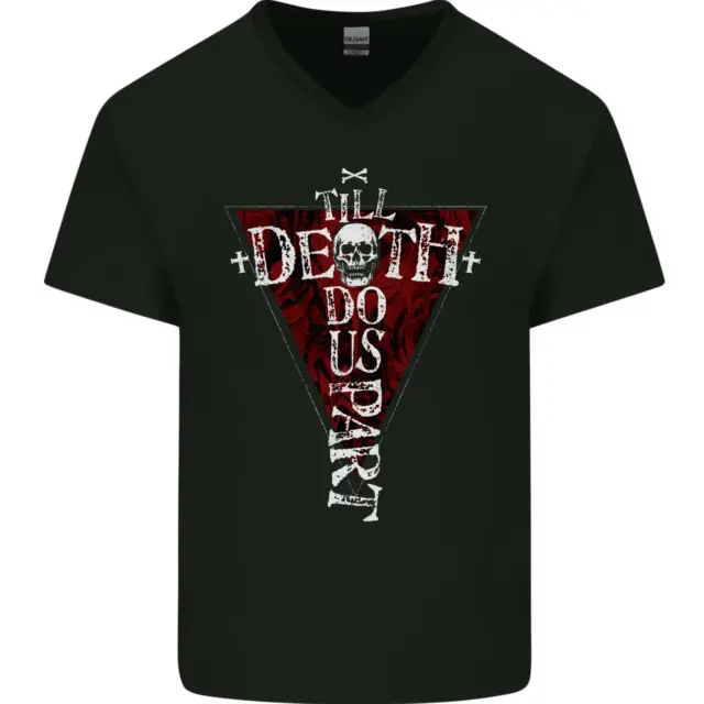 Death Do Us Part Gothic Skull Biker Cross Mens V-Neck Cotton T-Shirt