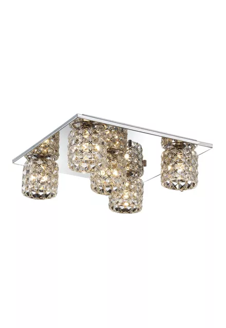 5-fl. Design LED Lampe Plafonnier Luminaire Plafond Verre Cristal Chrome Argent