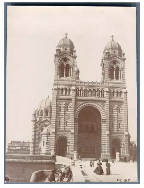 France, Marseille, Façade de la Cathédrale  Vintage citrate print.  Tirage cit