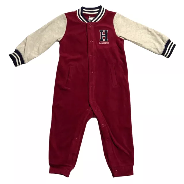 Carters Baby /Infant Boys One Piece Burgundy Fleece Jumpsuit Size 3-18 Months