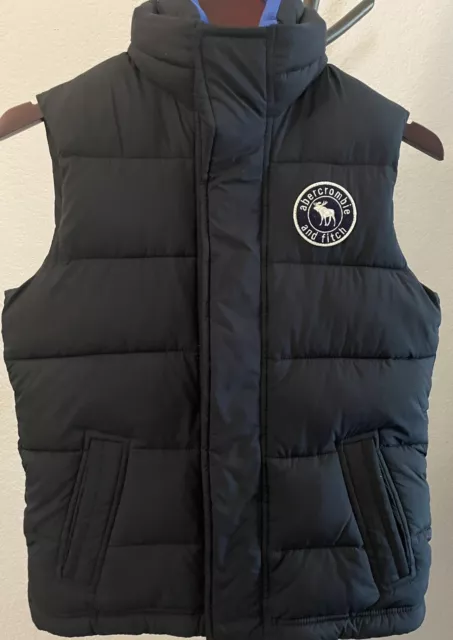 Abercrombie & Fitch Kids XL Sleeveless Navy Puffer Vest, Unisex, Fleece Lined. 