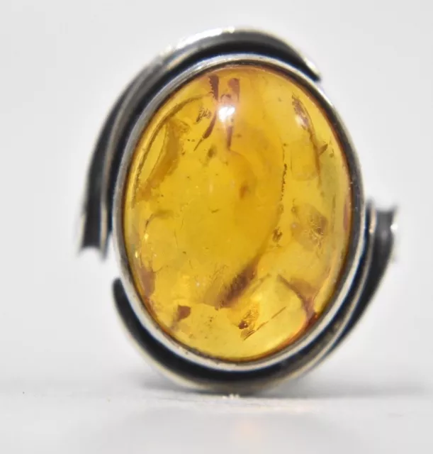 Vintage Sterling Silver Amber Ring Size  8.5 7.9g Arts & Craft Period Handmade