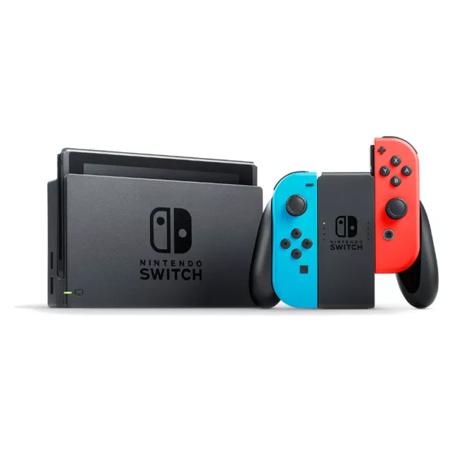 Nintendo Switch V1 - 32GB - Grey Console Neon Red/Neon Blue Joy-Cons - Very Good