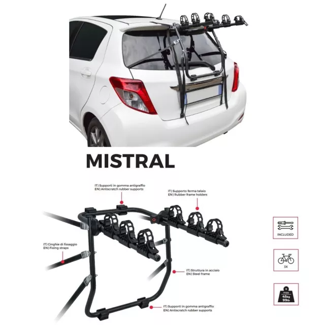 PER RENAULT SCENIC X MOD dal 13 al 16 PORTABICI POSTERIORE AUTO PER 3 BICI PORT 2