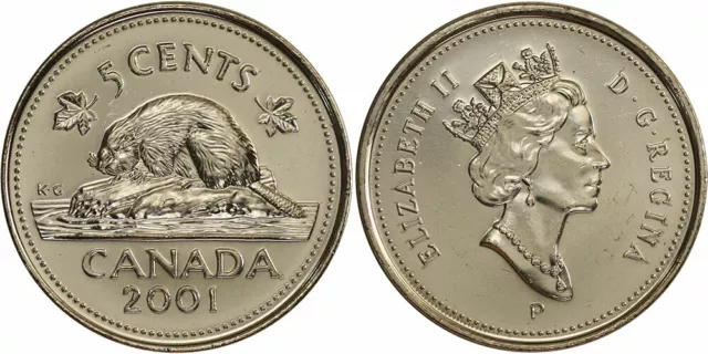 2001 Canada 5 cent Nickel Beaver Coin Queen Elizabeth II Circulated