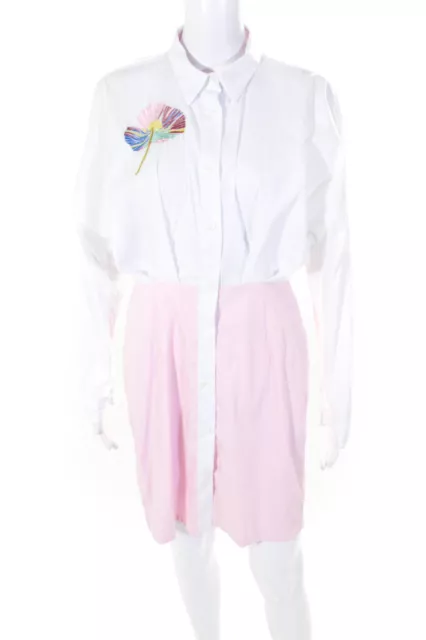 Borsa Donna Womens Kenny Color Block A Line Midi Shirt Dress Pink White IT 42