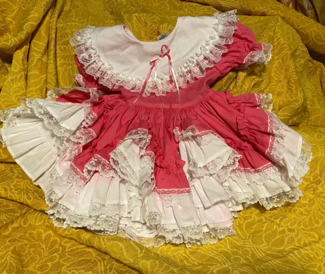 Vintage Dress Party Pageant Ruffle Lace Hot Pink Full Circle Girl 1T Lidl Dollys