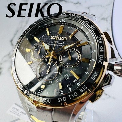 seiko men's radio sync solar chronograph silvertone with black dial