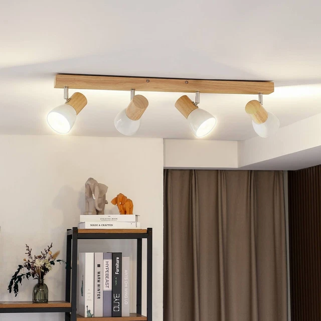 Lindby Deckenlampe Holz/Metall Weiß - 4-fach Deckenstrahler Drehbar & Schwenkbar