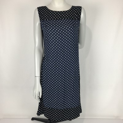 Zara Woman Size L Dress Navy Blue Black Polka Dot Shift Sleeveless 10 12