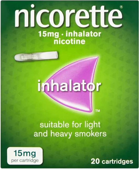 3 X 20 Nicorette 15mg Nicotine Inhalator 60 Cartridges For Light & Heavy Smokers