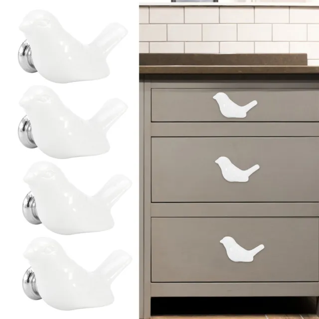 (Blanc)4 Set Bird Shape Ceramic Knobs DIY Door Drawer Cupboard Pull Pull Handle