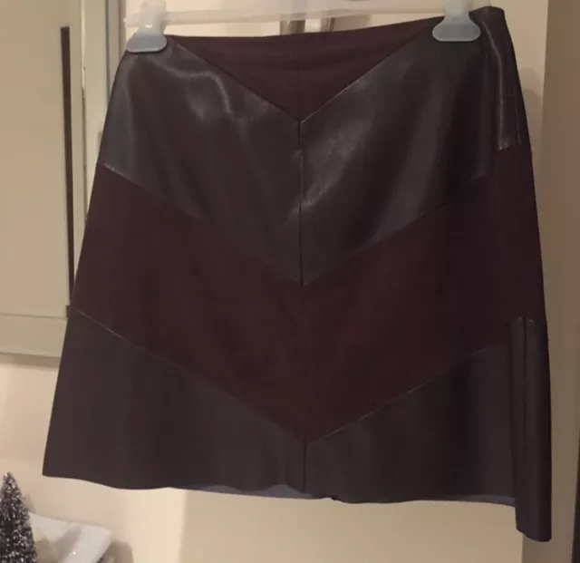 NWT New ZARA Brown Faux Suede Leather A Line Skirt Small Patch