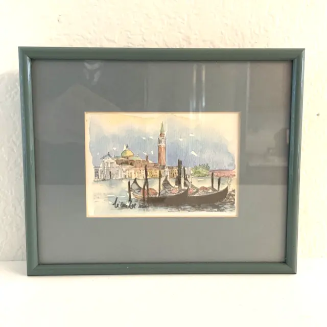 Small Vintage Venice Italy Waterfront Watercolor 8x7" Skyline Seascape