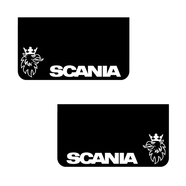 SCANIA Lorry HGV Truck Mudflaps 36x64cm Smooth Black PVC Mud Flaps w/ White Logo