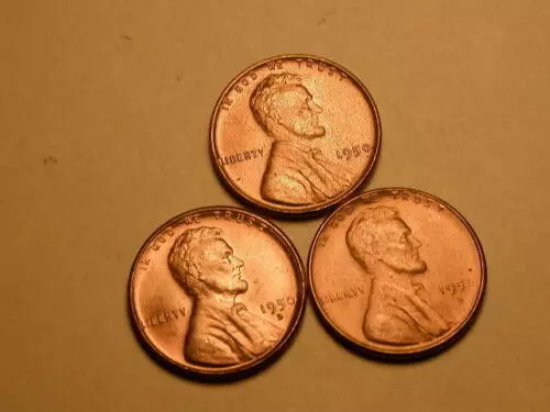 1950 P / D / S LINCOLN WHEAT CENT GEM BU BRILLIANT RED SET OF 3 COINS* Free Ship