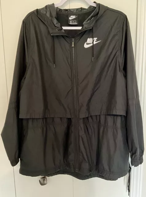 Nike Black Windbreaker Running Jacket, Full Zip Mesh Liner Hooded - Size XL