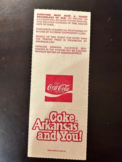 Arkansas Razorbacks v Texas Tech Red Raiders Ticket Stub 10/12/1990 2