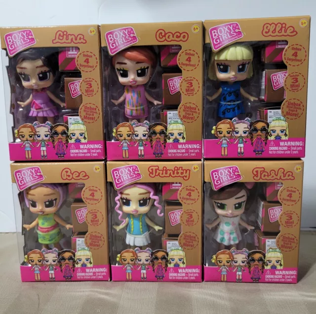 Lot Of 6 Mini Boxy Girls 3" Dolls Surprises Lina Ellie Bee Trinity Coco & Tasha