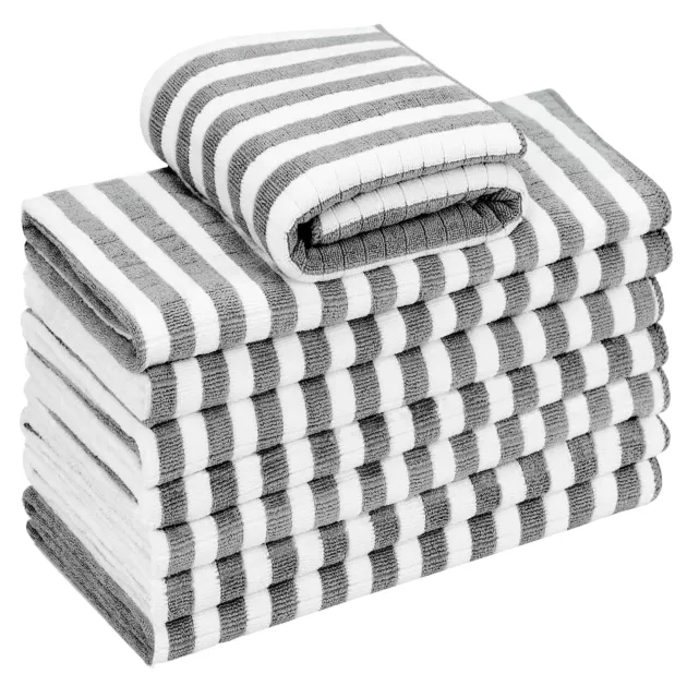 8 Pack Microfibre Tea Towels Super Absorbent Soft Thick Kitchen 65 x 45 cm Grey