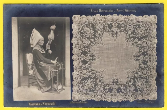 cpa NORMANDY SPINNING SUIT au WHEEL École LACEIÈRE du Point d'ALENÇON LACE