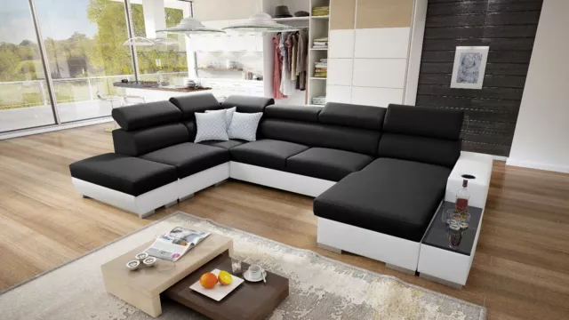 Wohnlandschaft mit Schlaffunktion Ecksofa Sofa U Form PERS VI Kunstleder Gewebe