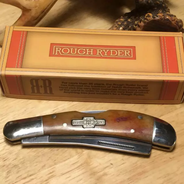 Rough Ryder Amber Smooth Bone 4" Razor Midlock Pocket Knife RR2003