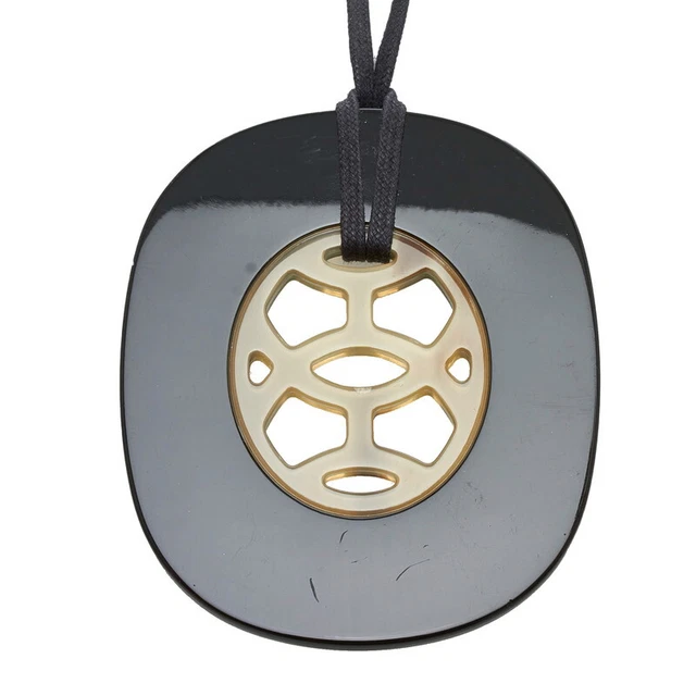 Hermes Lift Gm Necklace Pendant Black Brown Buffalo Horn Women Second Hand