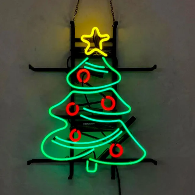 Christmas Tree Neon Sign Light Bistro Party Wall Hanging Real Glass Tube 17"x14"