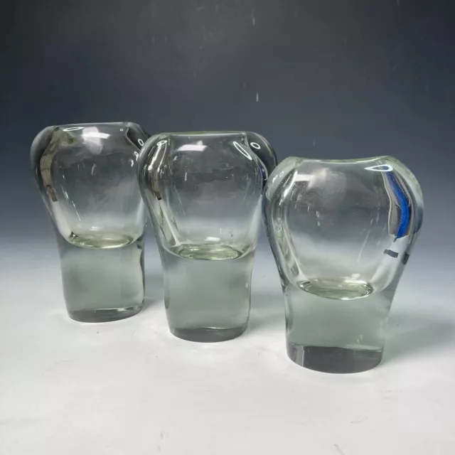 3 x heavy glass Scandinavian vases -similar to Holmegaard Heart Vase Per Lutken