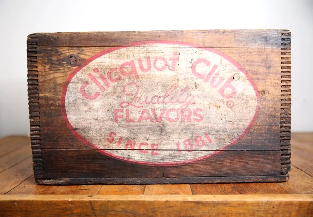 Vintage Clicquot Club Soda Pop Bottle Wooden Crate Box Eskimo Advertising