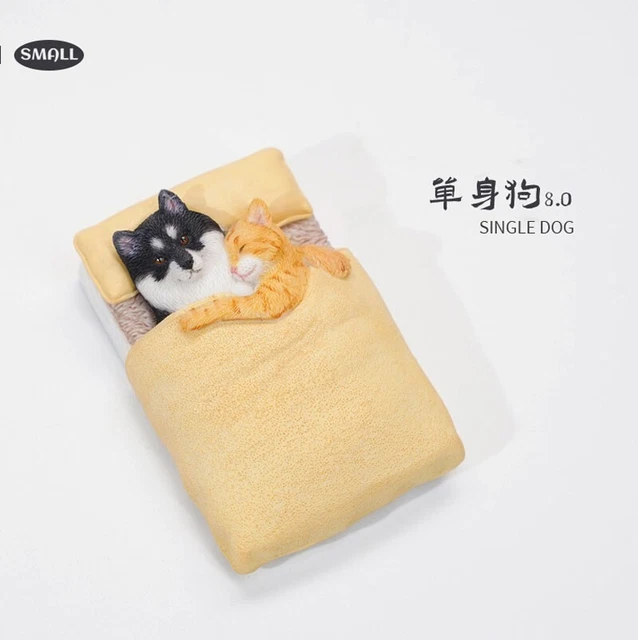 JXK Small Single Dog And Cat Sleepy Refrigerator Sticker Animal Figurine Collect