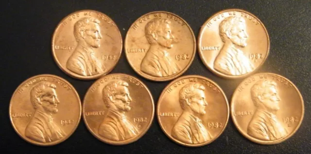 1982 PD Lincoln Memorial Uncirculated Cent 7 Coin Variety Penny Set US Mint Coin