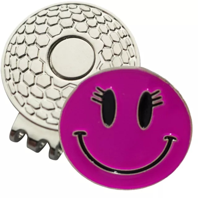 1 x New Magnetic Hat Clip + Pink Smiley Golf Ball Marker - For Golf Hat or Visor