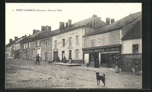 CPA Port-à-Binson, Rue du Pont, Hotel de la Marne
