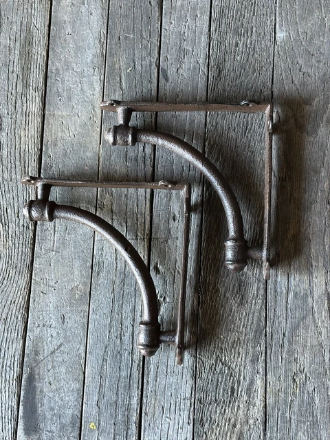Pair Set of 2 Large Heavy Cast Iron Shelf Brackets Braces Rustic